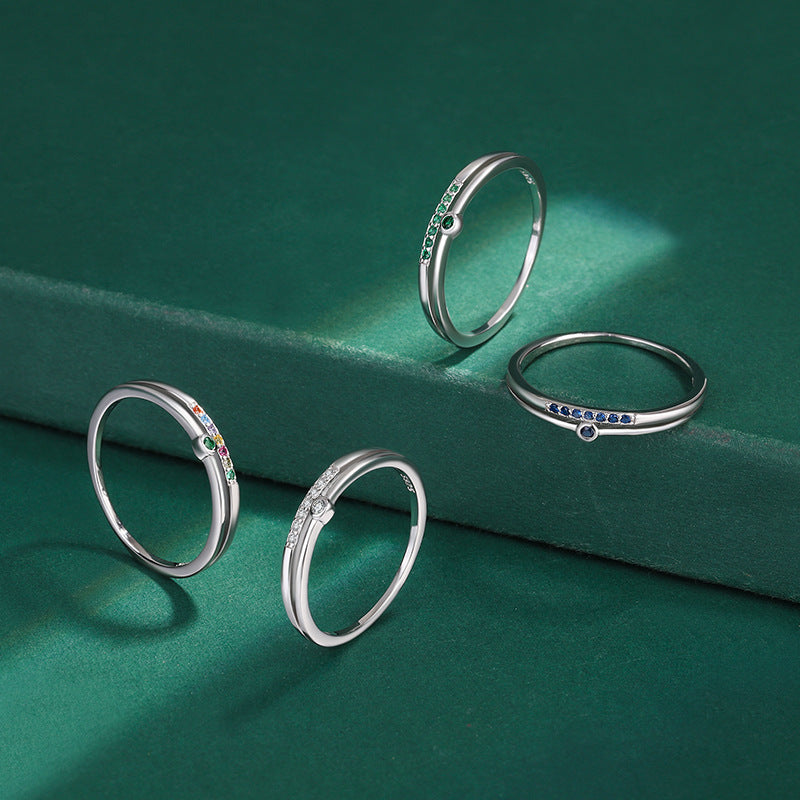 Wholesale S925 Sterling Silver  Colorful Shiny Zircon  Ring