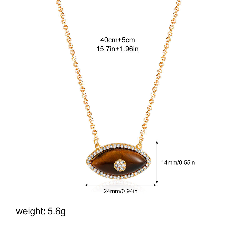 Wholesale  Stainless Steel Plated 18K True Gold Natural Gem Devil's Eye Necklace