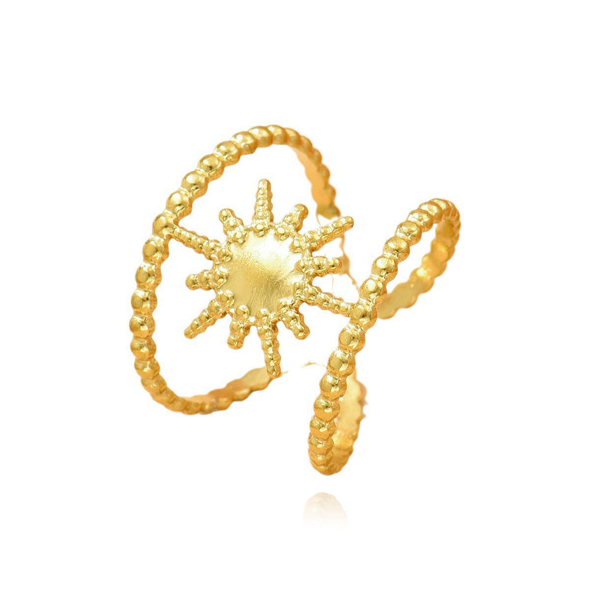 Wholesale Stainless Steel Vintage Hollow Sunflower Ring Adjustable Women' s Fashion Jewelry Gift