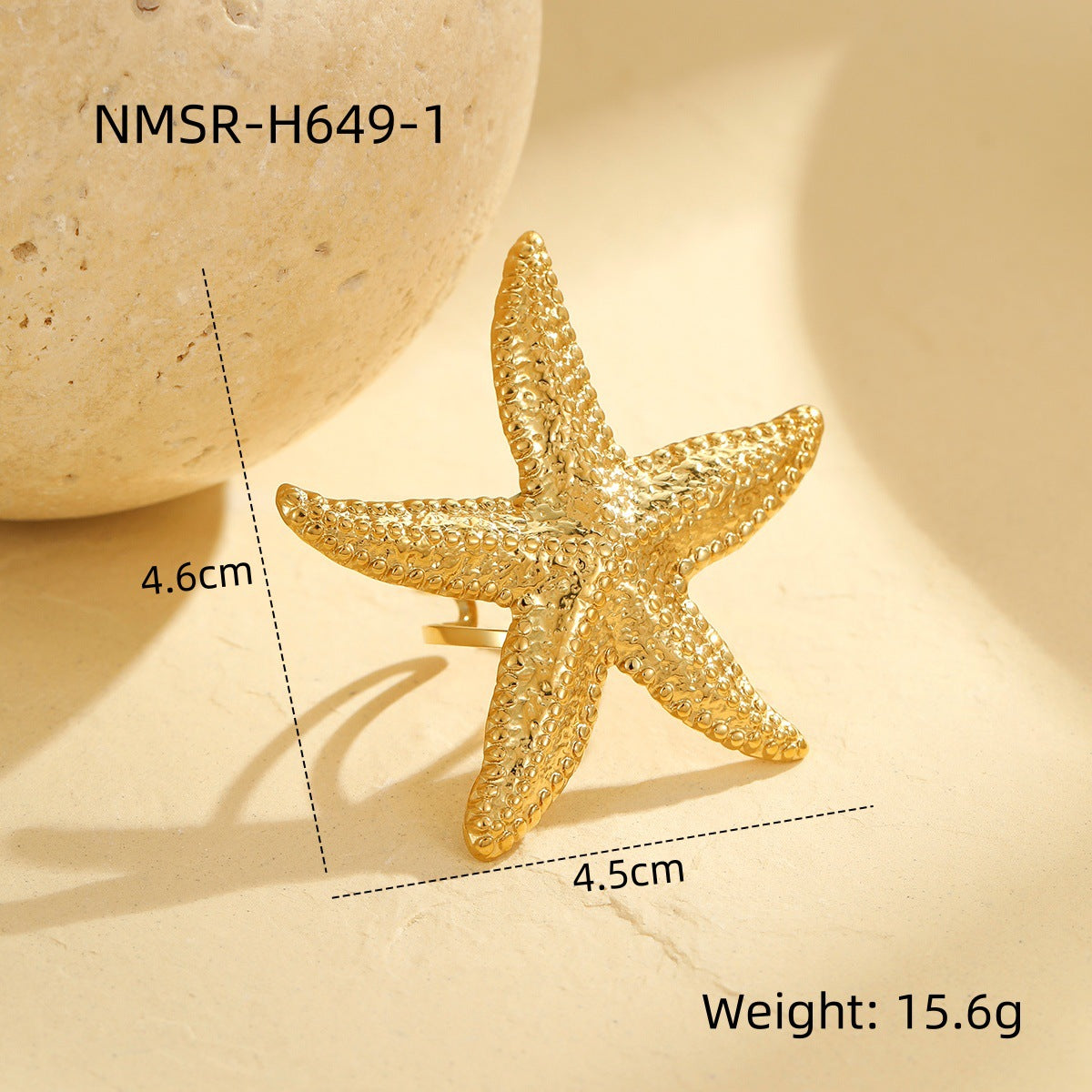 Wholesale Stainless steel Starfish Ring Open Metal Ring  Stainless Steel Golden Rings