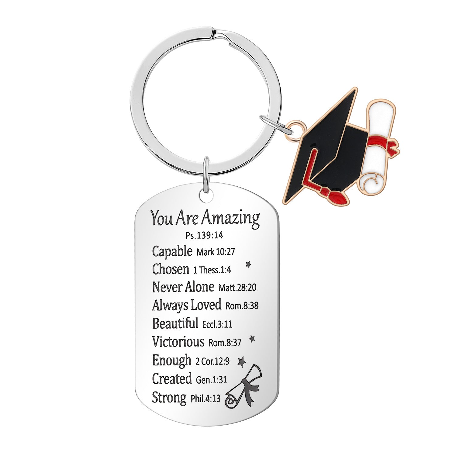 Wholesale graduation stainless steel engraved keychain