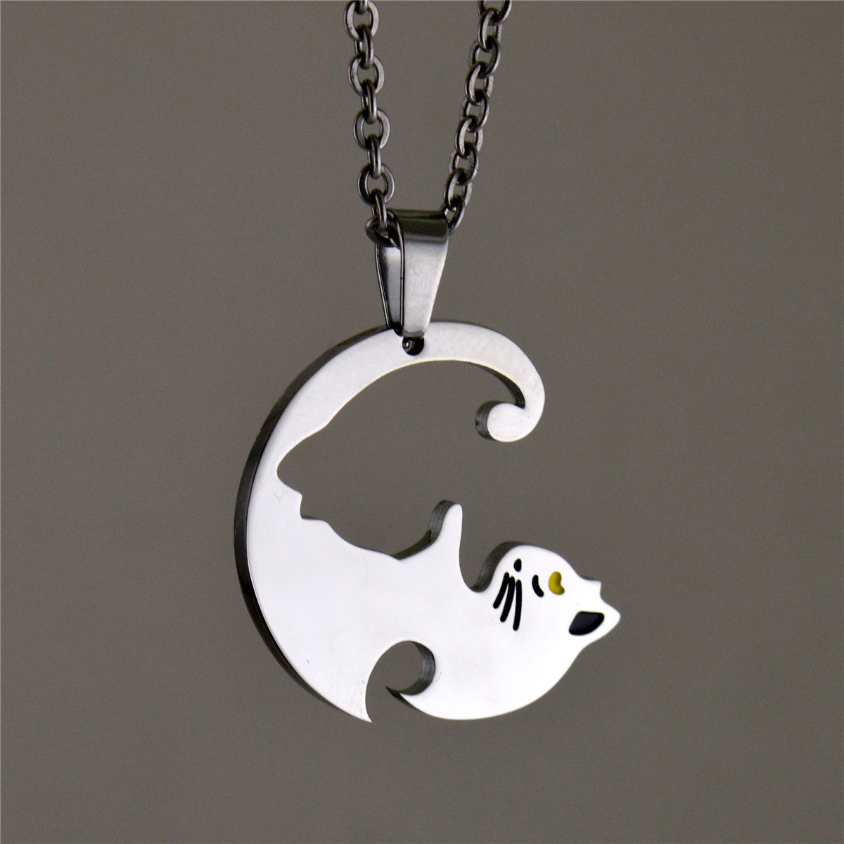 Wholesale Romantic Cat Titanium Steel Pendant Necklace Set for Couples,  Fashion Jewelry Accessory Gift
