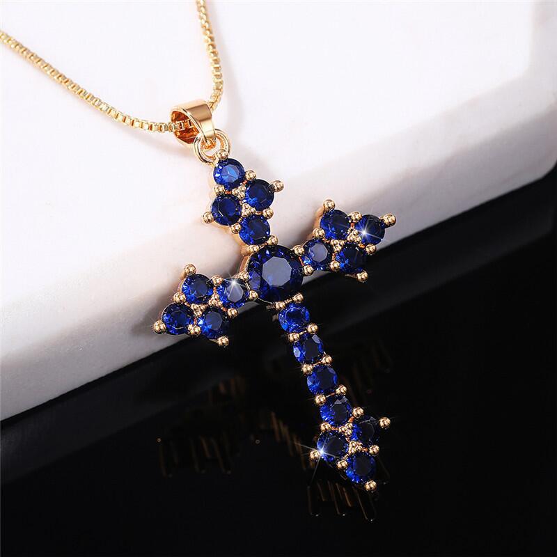 Wholesale crystal cross necklace  inlaid white stone gem necklace