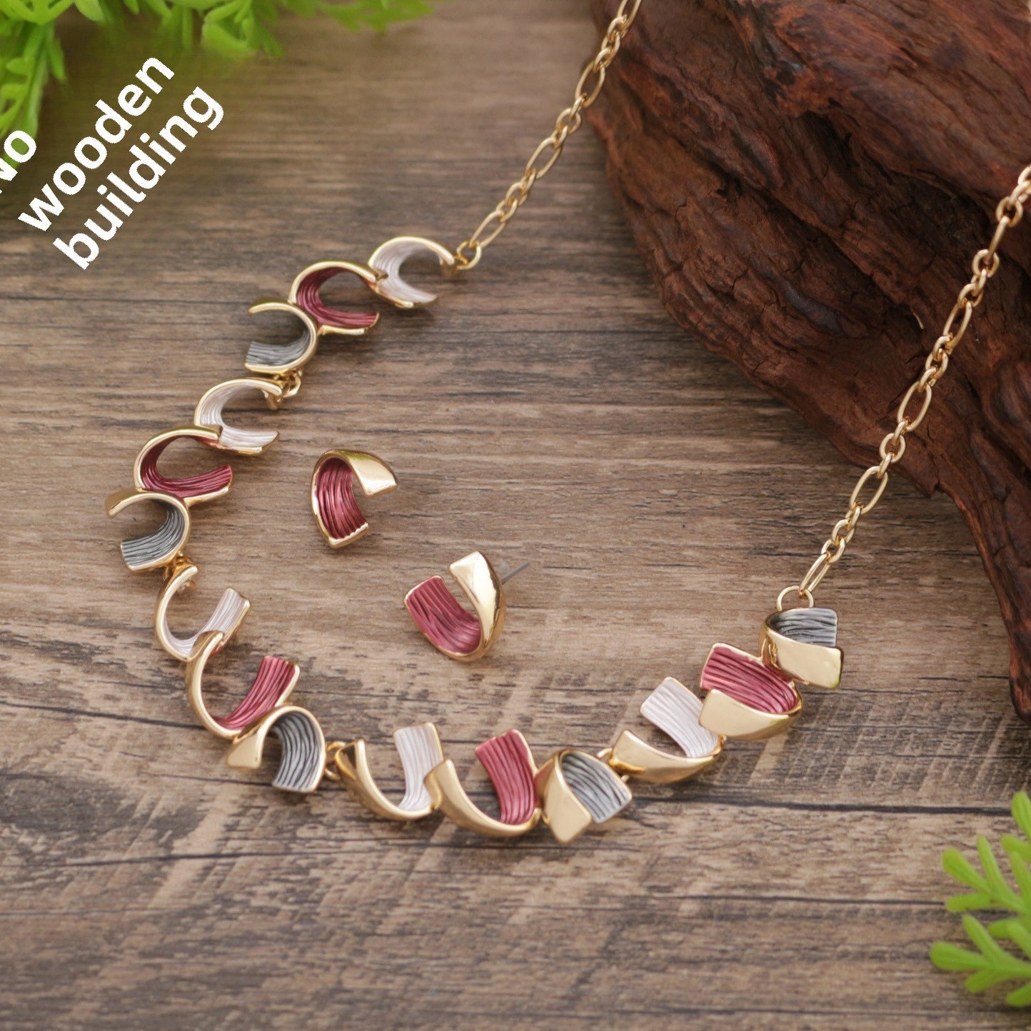 Wholesale  Enamel Geometric Spiral Earrings Necklace Set