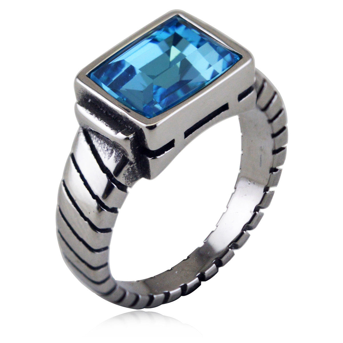 Wholesale Titanium Steel Geometric Ring Dark Blue Punk Design Unisex Everyday Wear Jewelry Accessory Boutique Resale