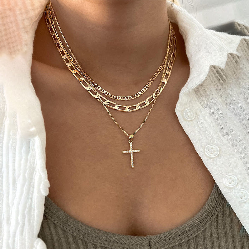 Wholesale Cross Chain Necklace Full Heart Pendant Necklace