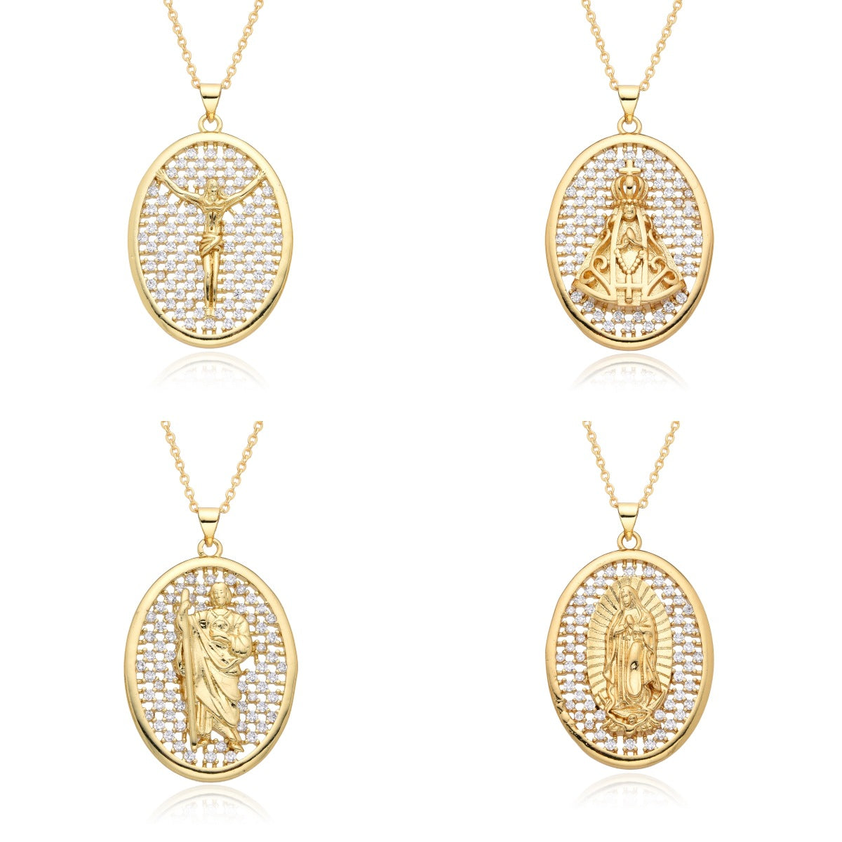 Wholesale  metal medal zircon Lady Guadalupe Saint Benedict pendant necklace