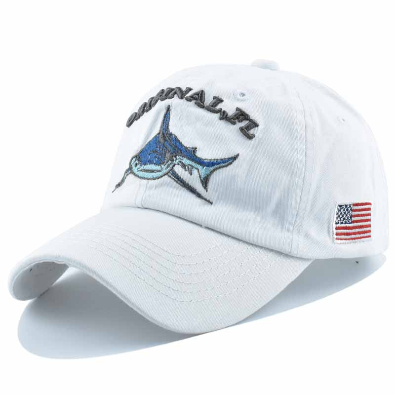 Wholesale  washed distressed baseball cap embroidered shark cotton sun hat