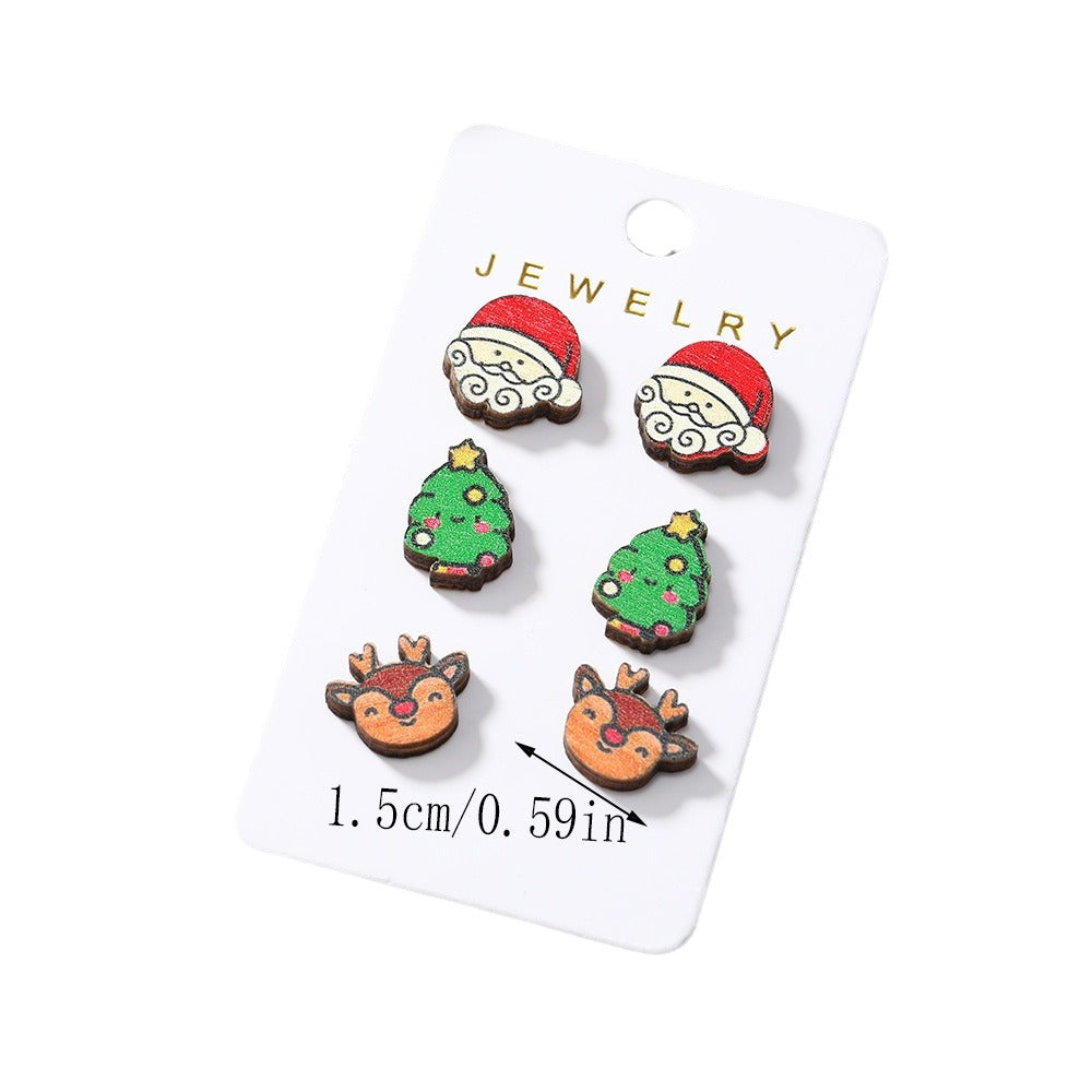 Wholesale Cartoon Christmas Tree Old Man Elk Wooden Earrings Set ACC-ES-MT003