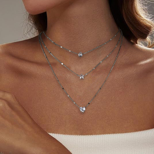 Wholesale  Rhinestone Love Drop Star Pendant  Necklace