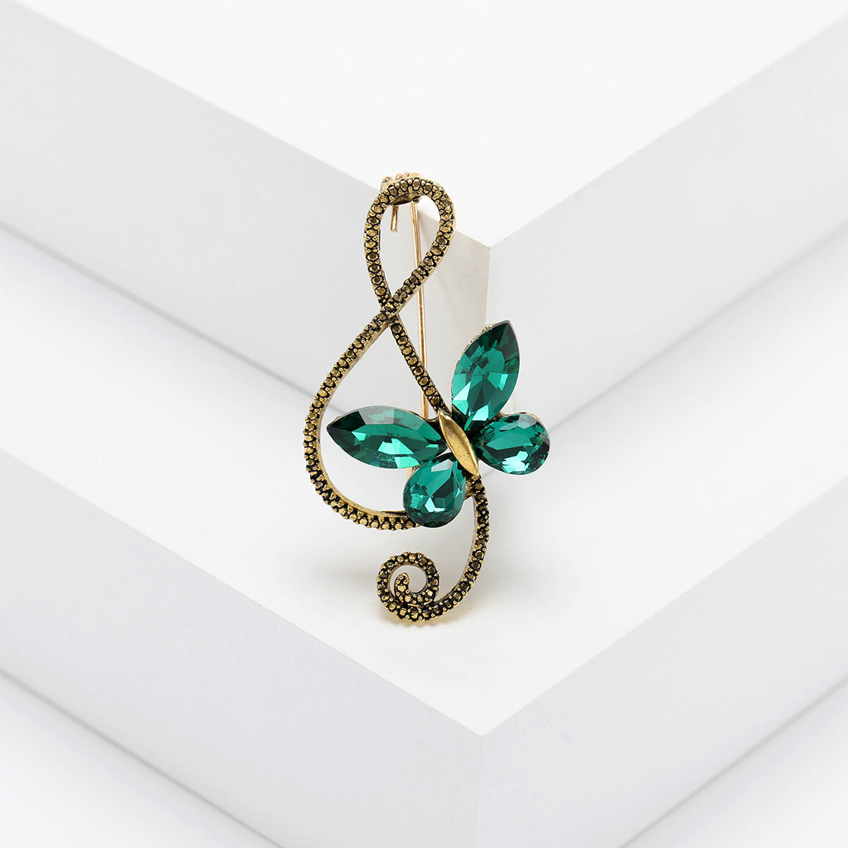 Wholesale Retro Butterfly Musical Note Rhinestone Brooch Unisex Fashion Suit Lapel Pin Jewelry Accessory