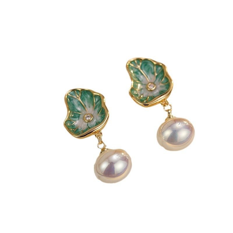 Wholesale Oil Painting Lotus Leaf  Earrings Color Earrings