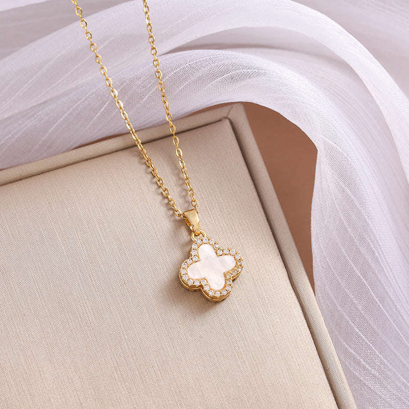 Wholesale Black and White Double-sided Four-leaf Clover Stainless Steel Necklace Light Luxury Necklaces ACC-NE-Nayin003