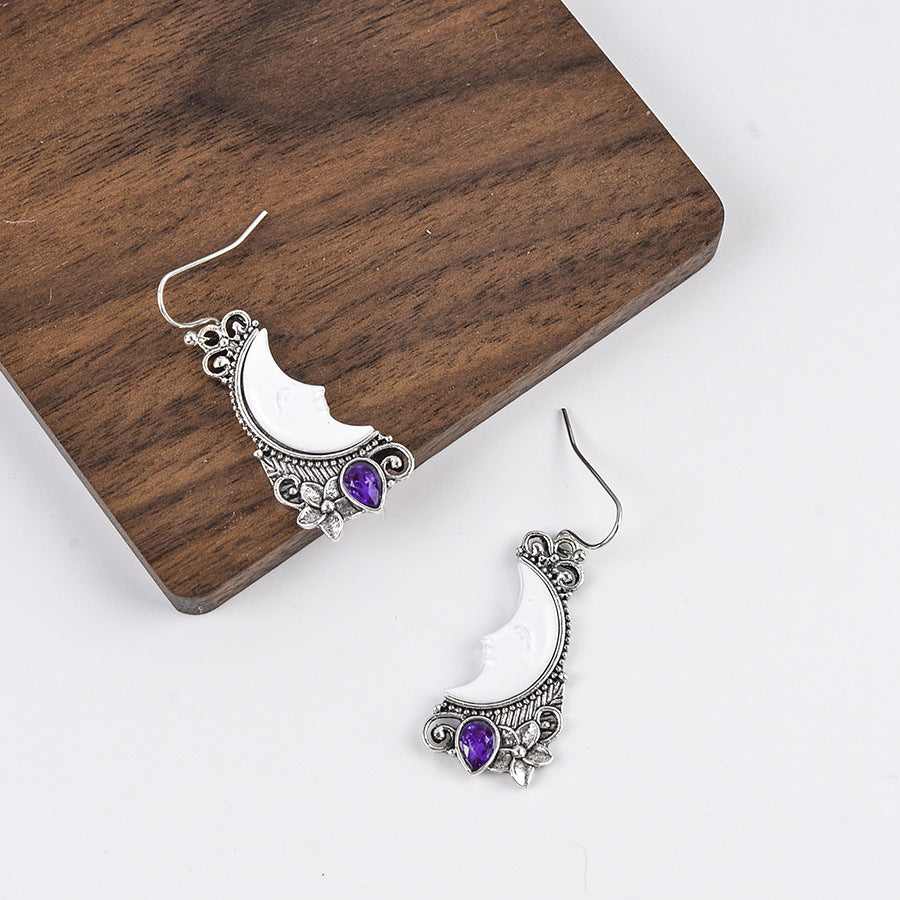 Wholesale  Creative Classical Moon Goddess Face Flower Earrings