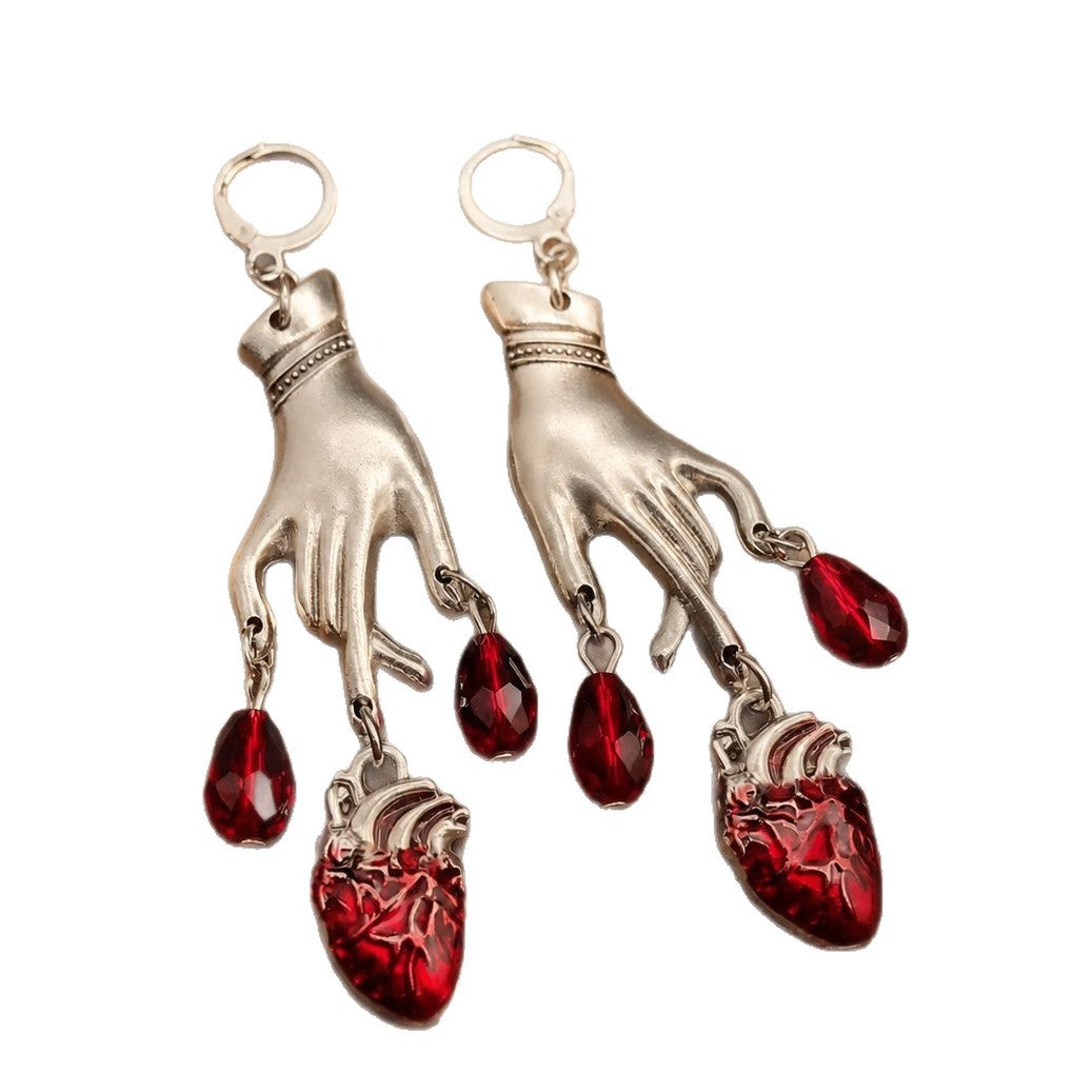 Wholesale Dark Gothic Punk Drop Earrings with Red Gemstone Cross Design - Fashion Jewelry Accessory for  or Everyday Wear