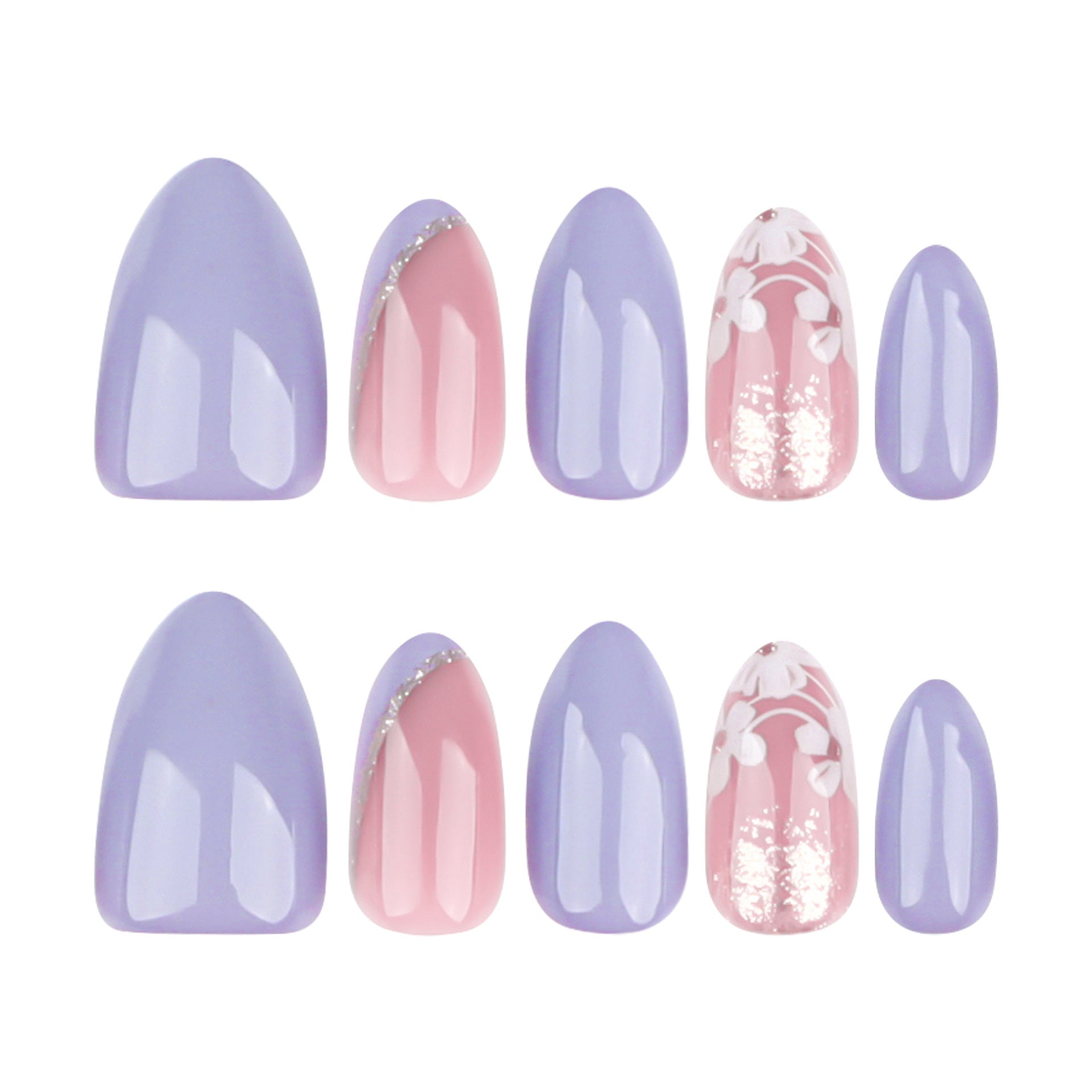 Wholesale 24 Pieces/box Purple Bevel White Flowers Nails Kits Nail Stickers