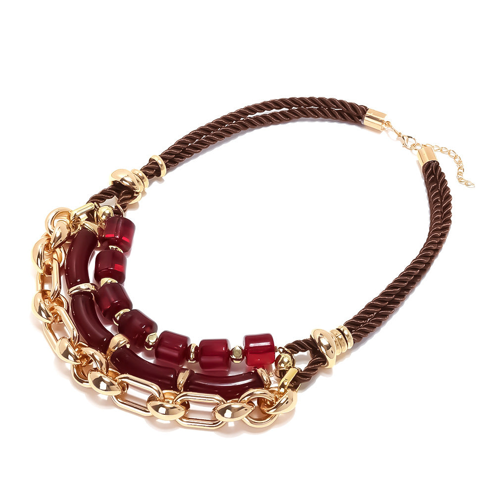 Wholesale  Handmade Multi-Layer Geometric Resin Splicing Metal Chain Necklace