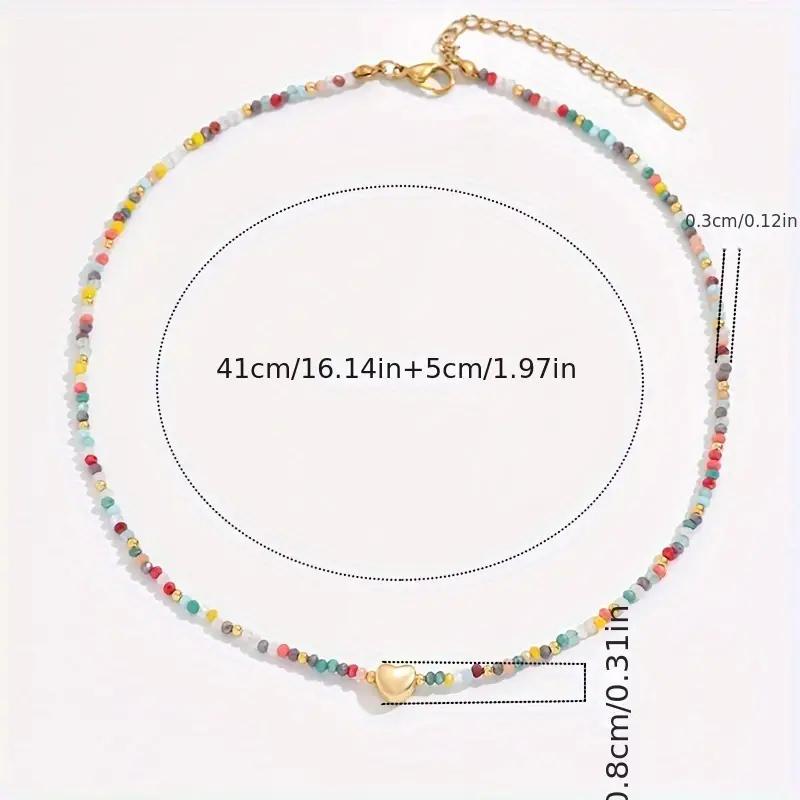 Wholesale Stylish Gold Heart Crystal Beaded Necklace Bohemian Women Fashion Jewelry