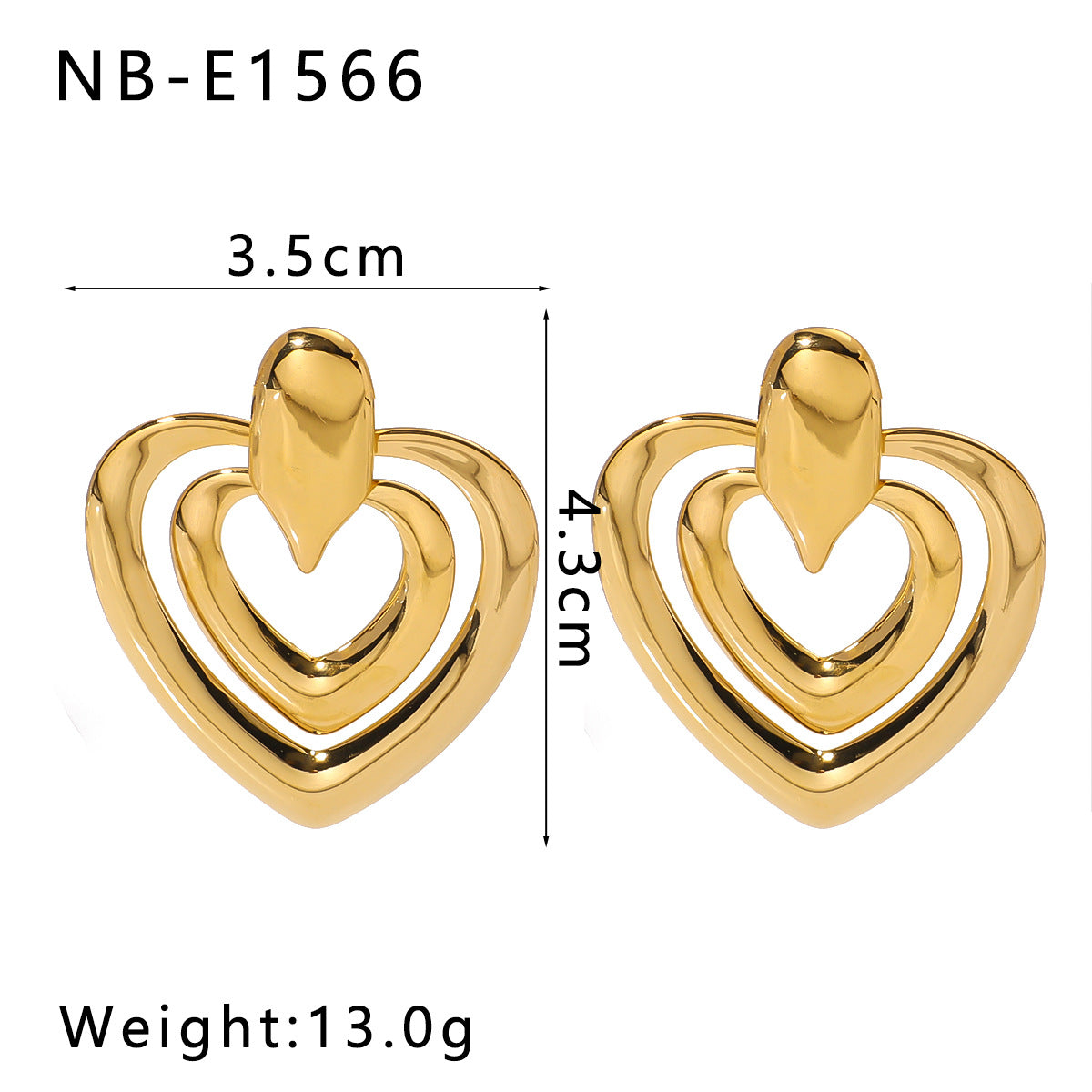 Großhandel glatter Ring Liebesförmiges Herz Doppelschicht Hohlring Langes Edelstahlohrringe