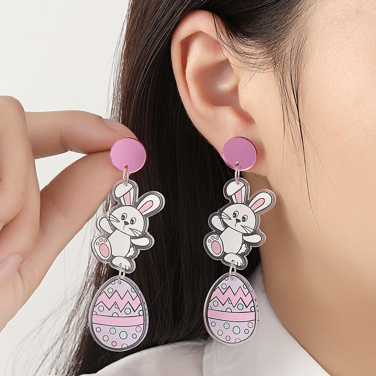 Wholesale Acrylic Cartoon Print Easter Bunny Egg Carrot Earrings