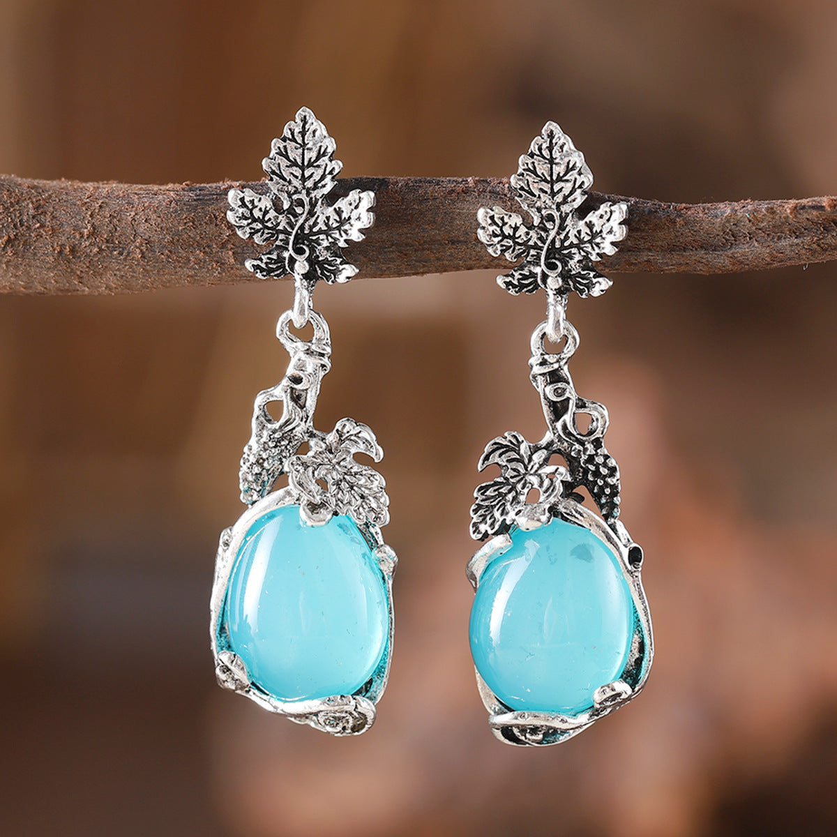 Wholesale  Grapevine Leaf Inlaid Opal Pendant Earrings