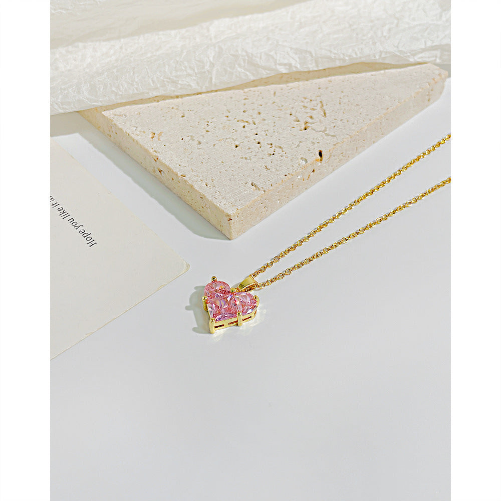 Wholesale  stainless steel pink love zircon necklace  clavicle chain