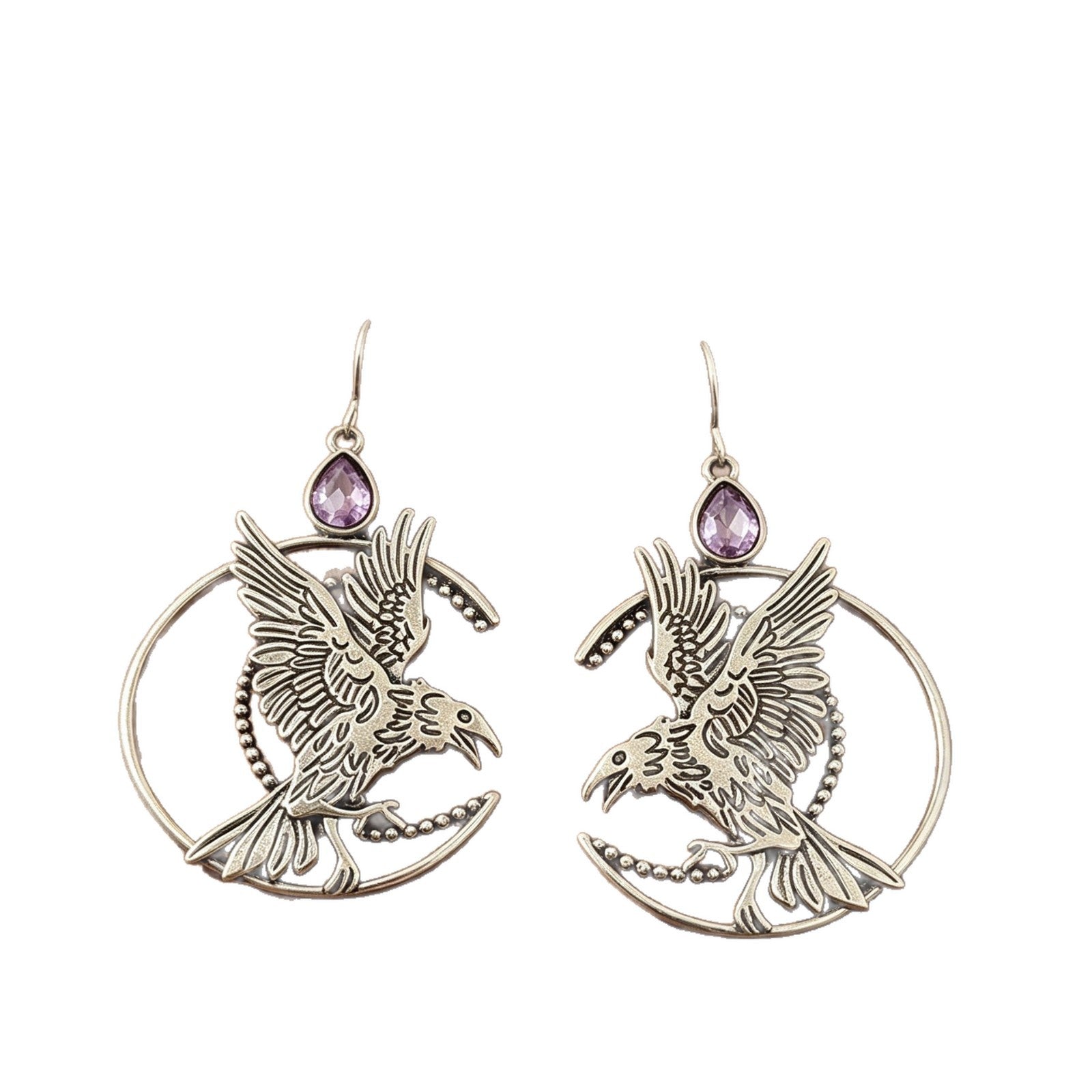 Wholesale Gothic Crow Crescent Earrings Distressed Silver Hollow Design for Party Wear Jewelry Accessory