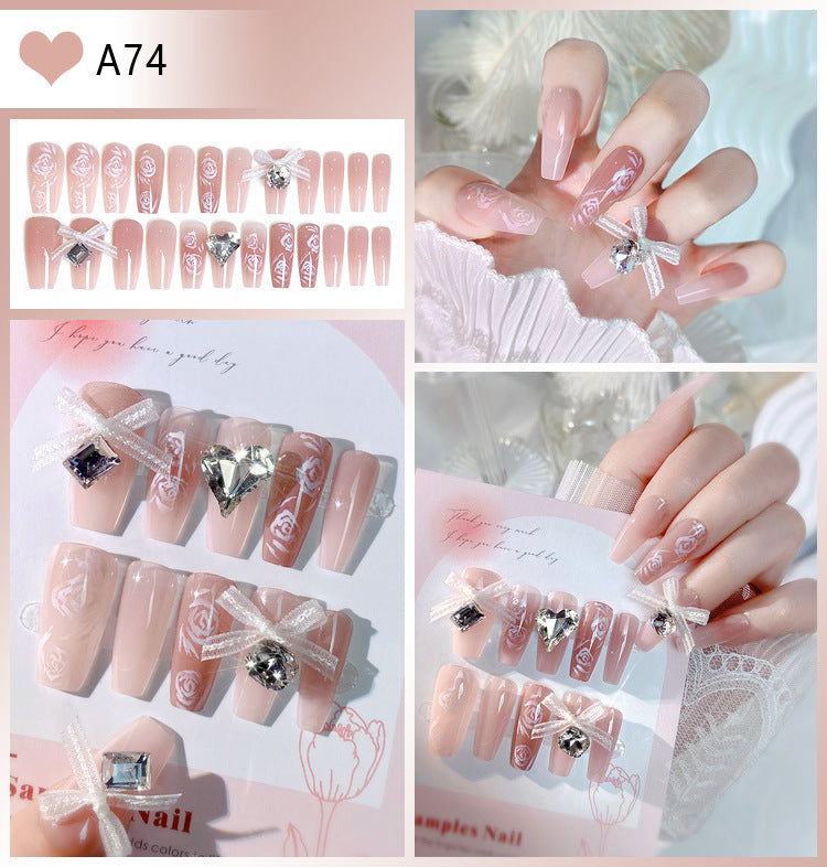 Wholesale 24 Pieces/box Glitter Nail Stickers Flower Pearl Wearable Nail Press-on Nails Kits Nail Stickers
