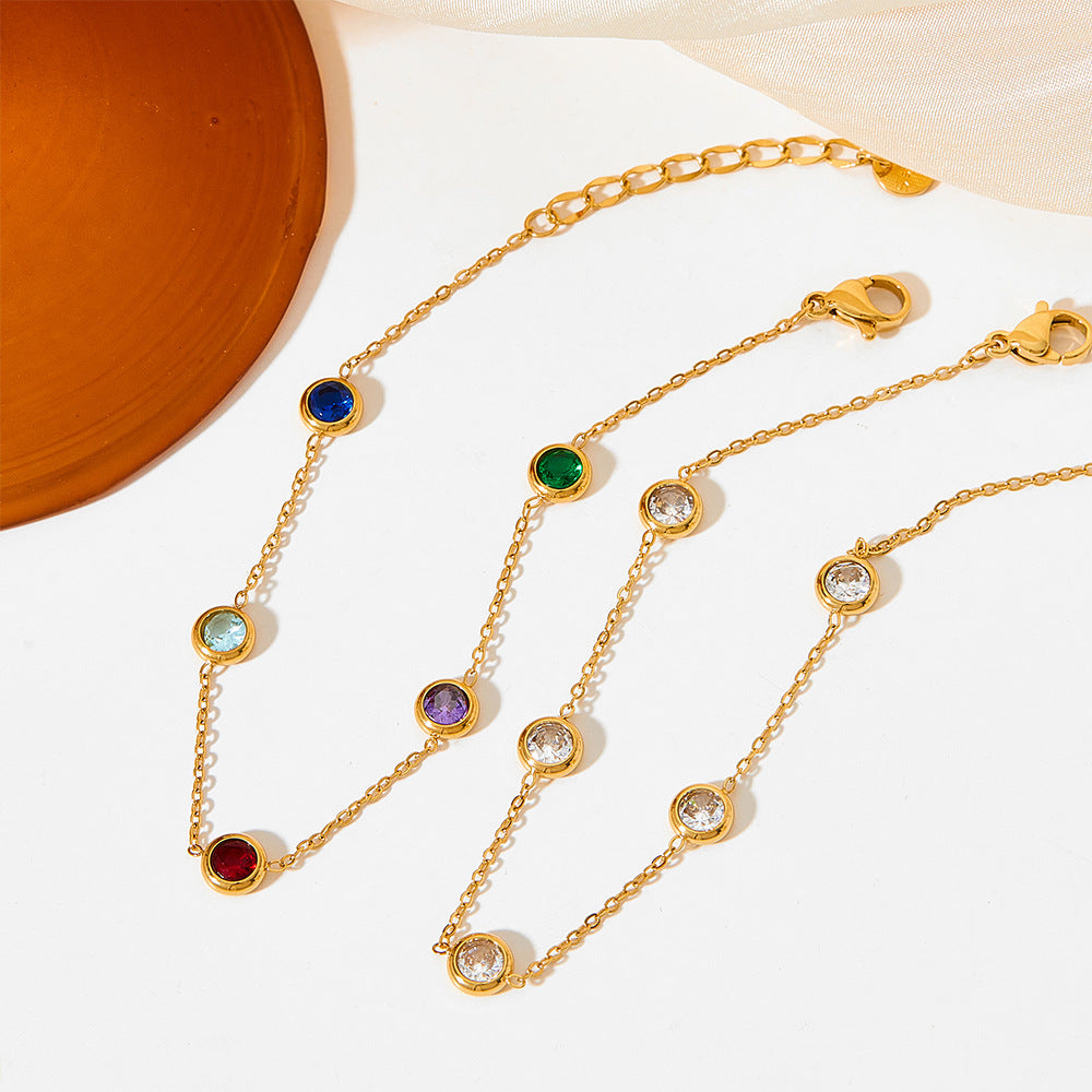 Wholesale Stainless Steel Colorful Zircon Bracelet Necklace Set