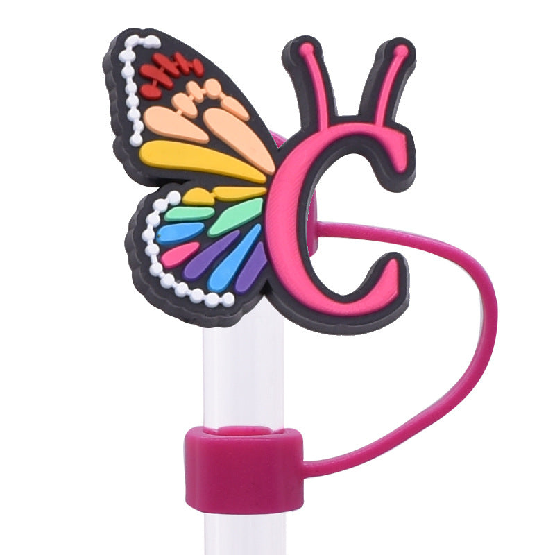 Wholesale Random 100pcs Creative DIY butterfly letters Straw Cover Straw Tube Cap