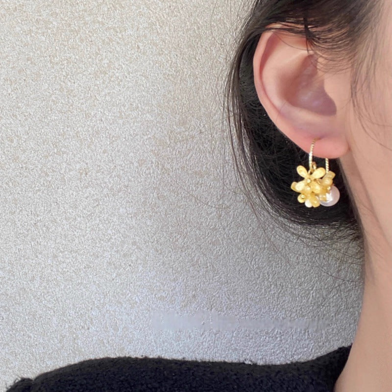 Wholesale Osmanthus Yellow Flower Pearl Earrings