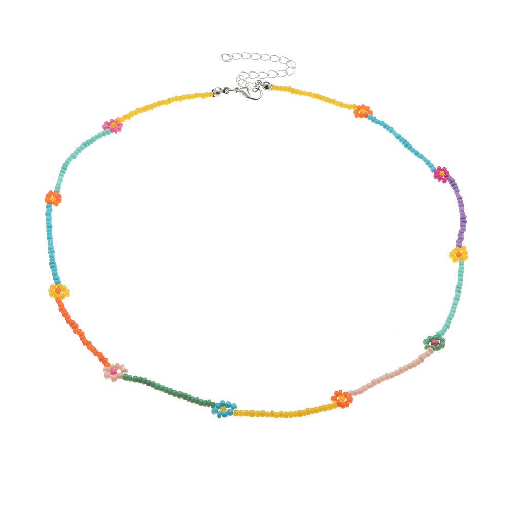 Wholesale  Contrast Color Stitching Rice Bead Necklace Clavicle Chain