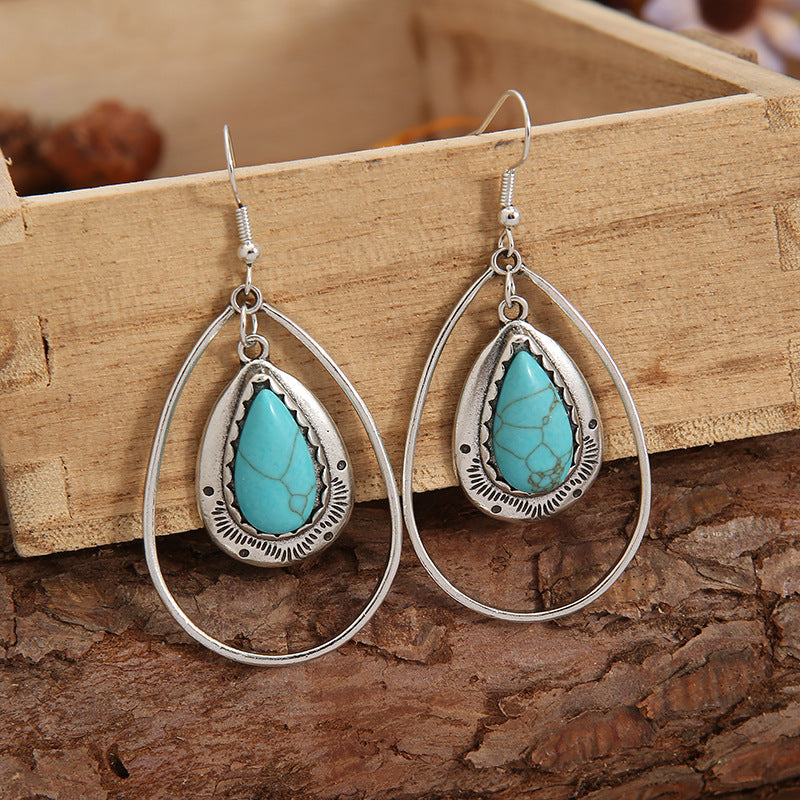Wholesale Retro Bohemian Turquoise Drop Earrings,  Electroplated Alloy Dangle Earrings,  Boutique Resale