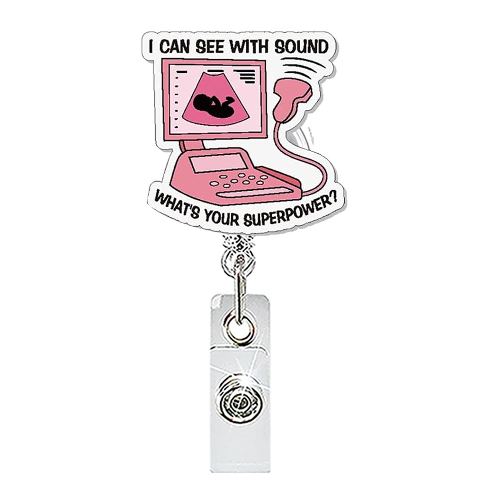 Wholesale Acrylic Retractable Badge Reel with Doctor Nurse Cartoon Design for Clinic Use