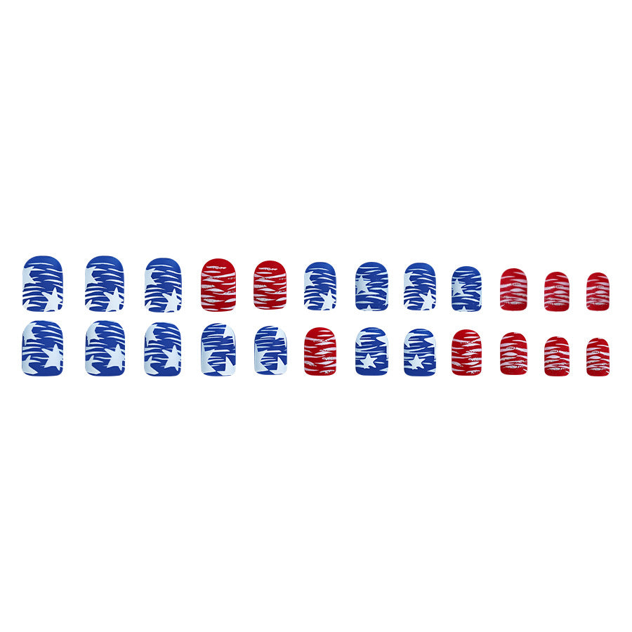 Wholesale 24 Pieces/box American Independence Day Short Striped Five-pointed Star Manicure Press-on Nails Kits Nail Stickers ACC-NS-GuaiXL035