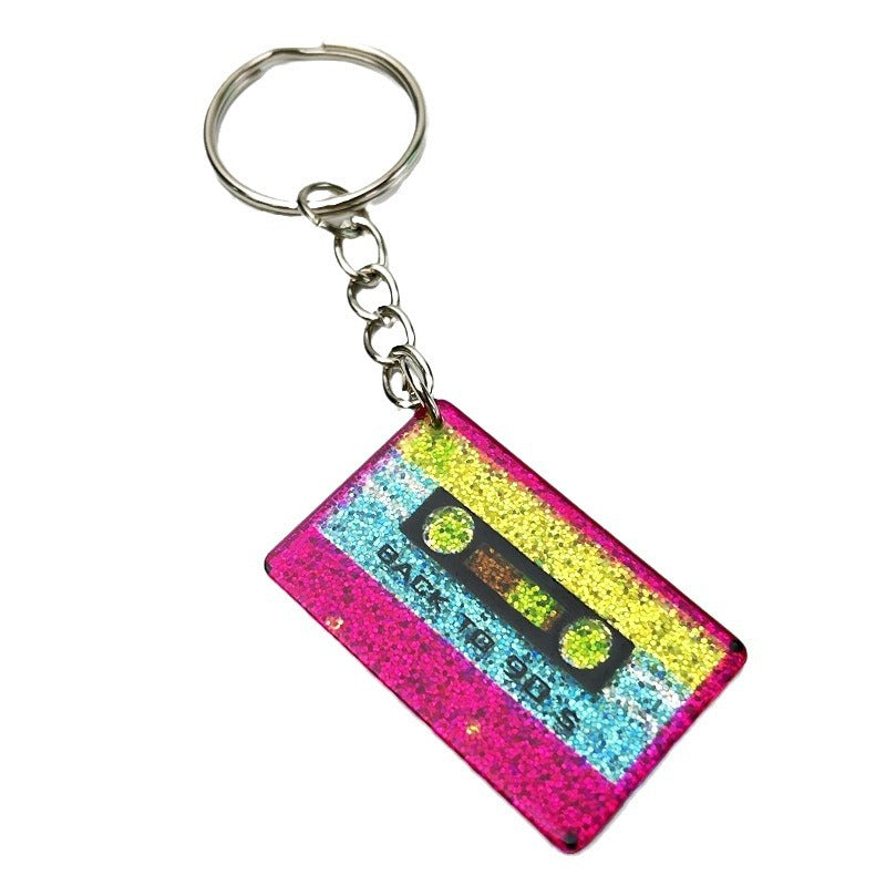 Wholesale 2pcs Love Tape Recorder Fluorescent Glitter Acrylic Keychain Creative Keychain ACC-KC-HY029