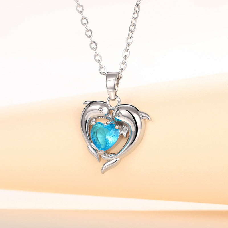 Wholesale Cute Dolphin  Heart-Shaped Pendant Necklace