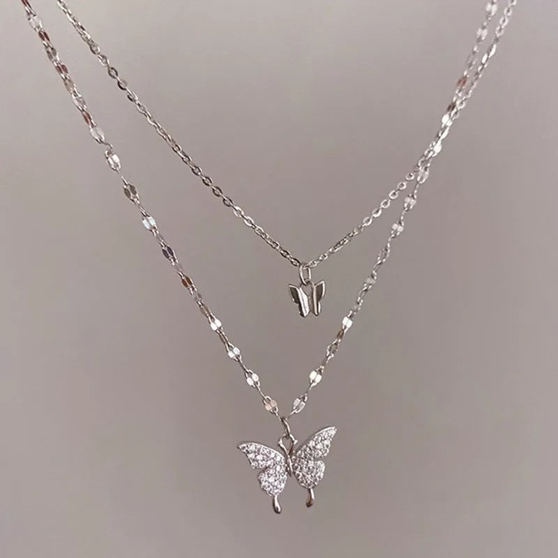 Wholesale Alloy Double Layer Butterfly Necklace