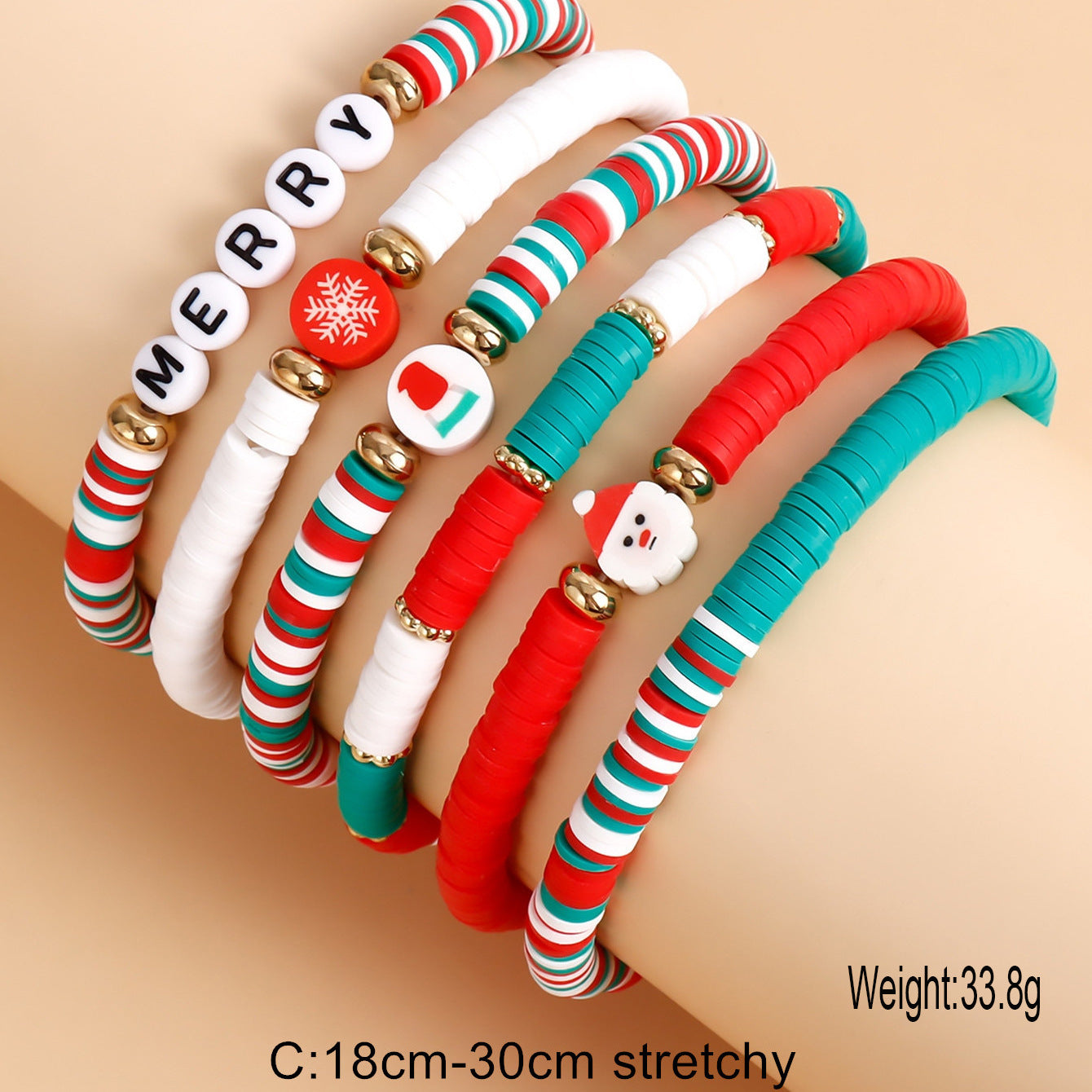 Wholesale Christmas snowflake and  soft clay stacked bracelet set