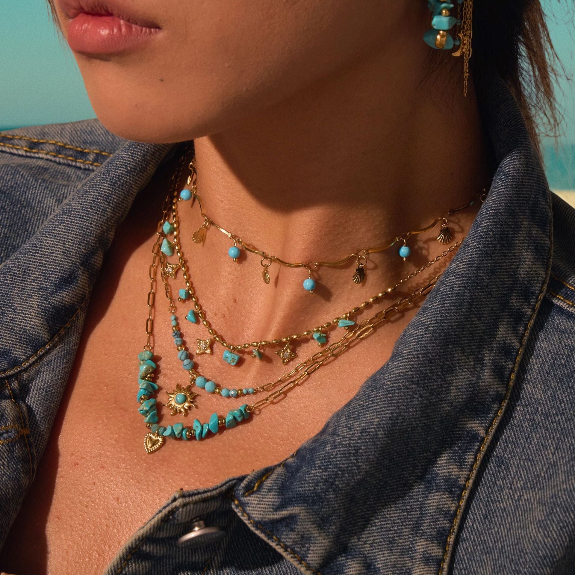 Wholesale Bohemian Luxury Turquoise Natural Stone Necklace and Ring