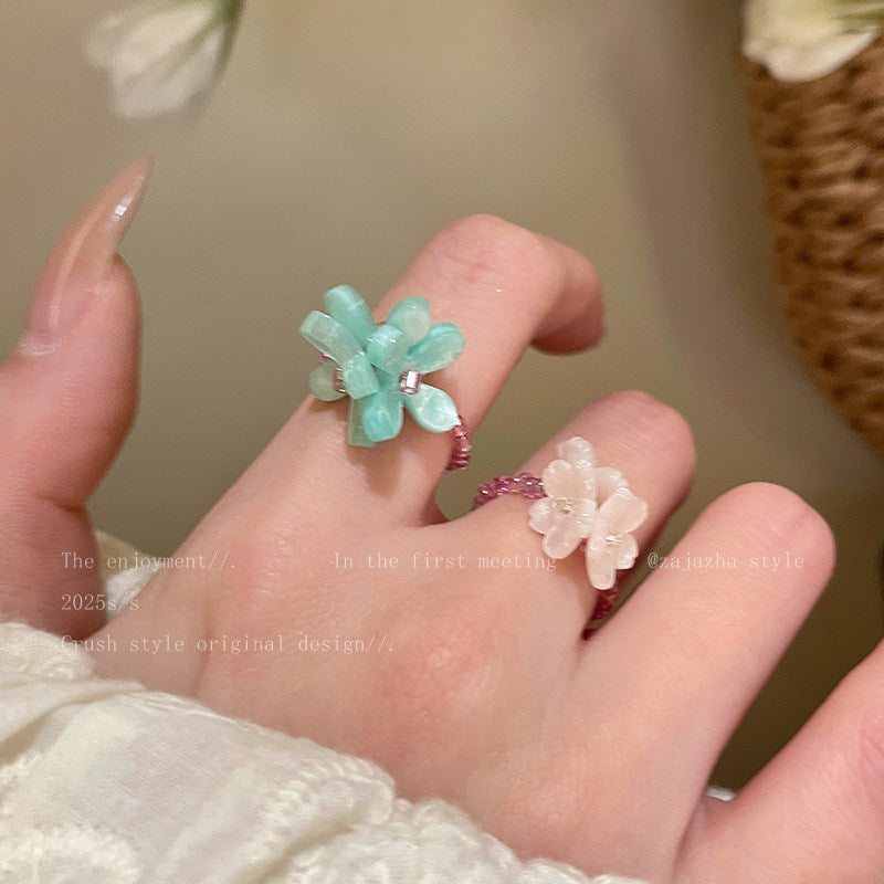 Wholesale Resin Flower Ring Women' s Cute Bead Ring Seaside Vacation Jewelry Accessory
