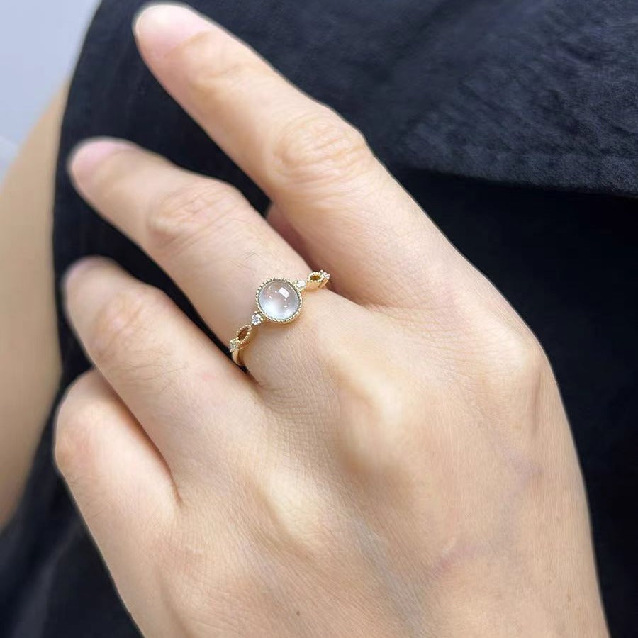 Wholesale ice natural chalcedony dew drop open ring