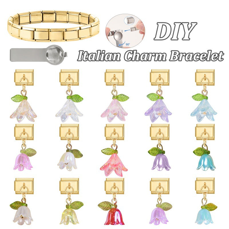 Wholesale 9mm Italian Charm Starter Bracelets DIY flower Single Section Creative Stainless Steel Composable Bracelet