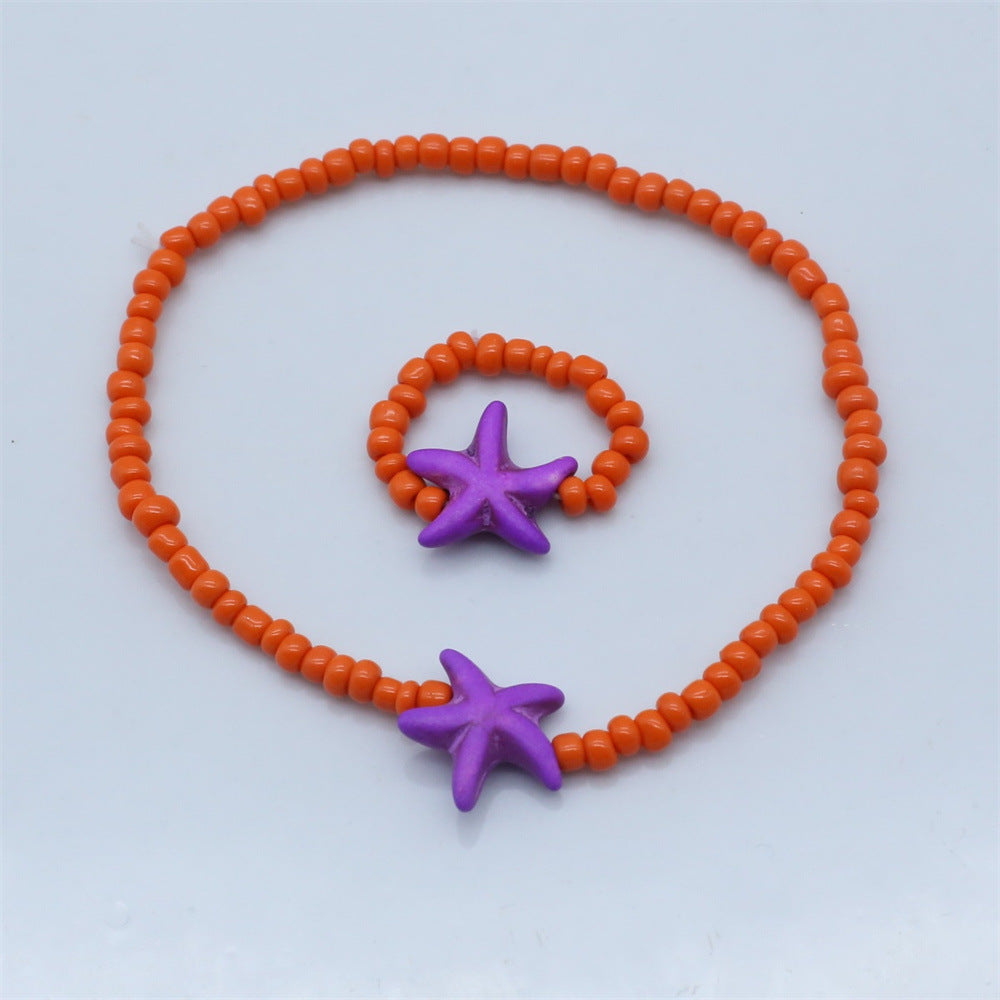 Wholesale  bohemian beach style starfish rice beads beaded bracelet