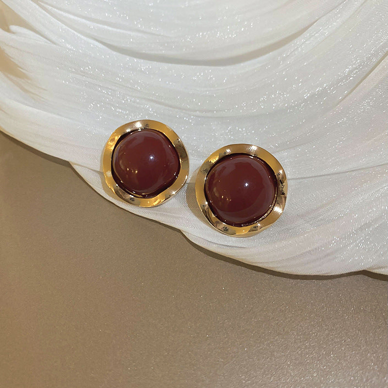 Wholesale Silver Needle Red Pearl Wave Lace Earrings