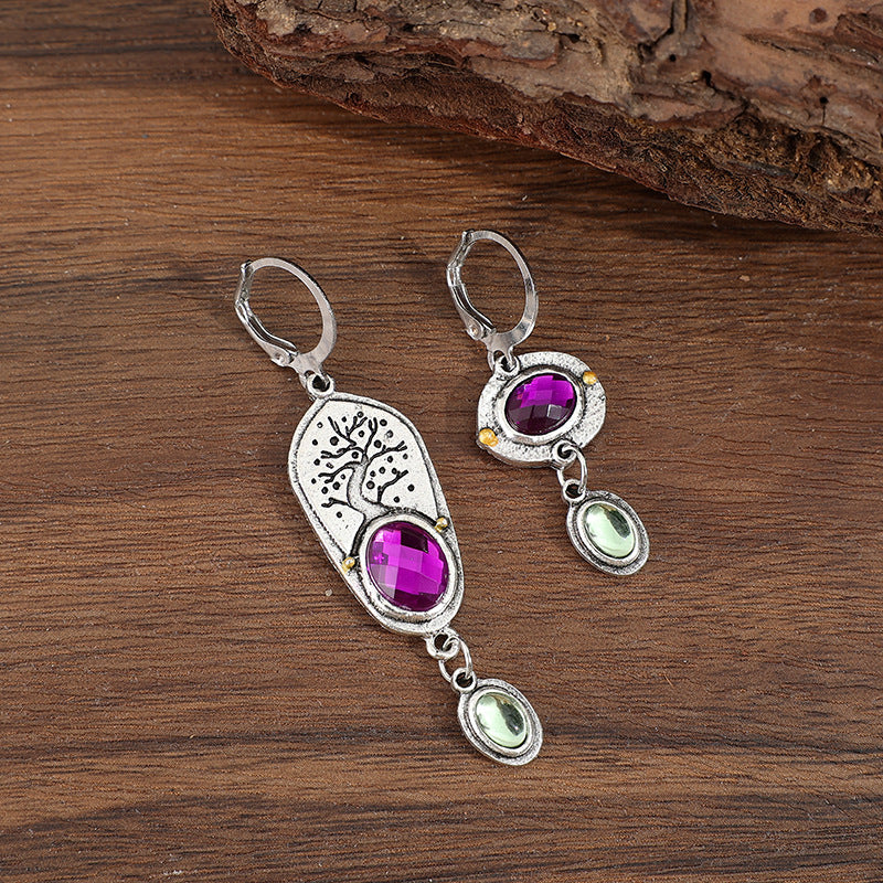 Wholesale Alloy Geometric Purple Gem Earrings Vintage Ethnic Style Fashion Accessory For Women Party Wear