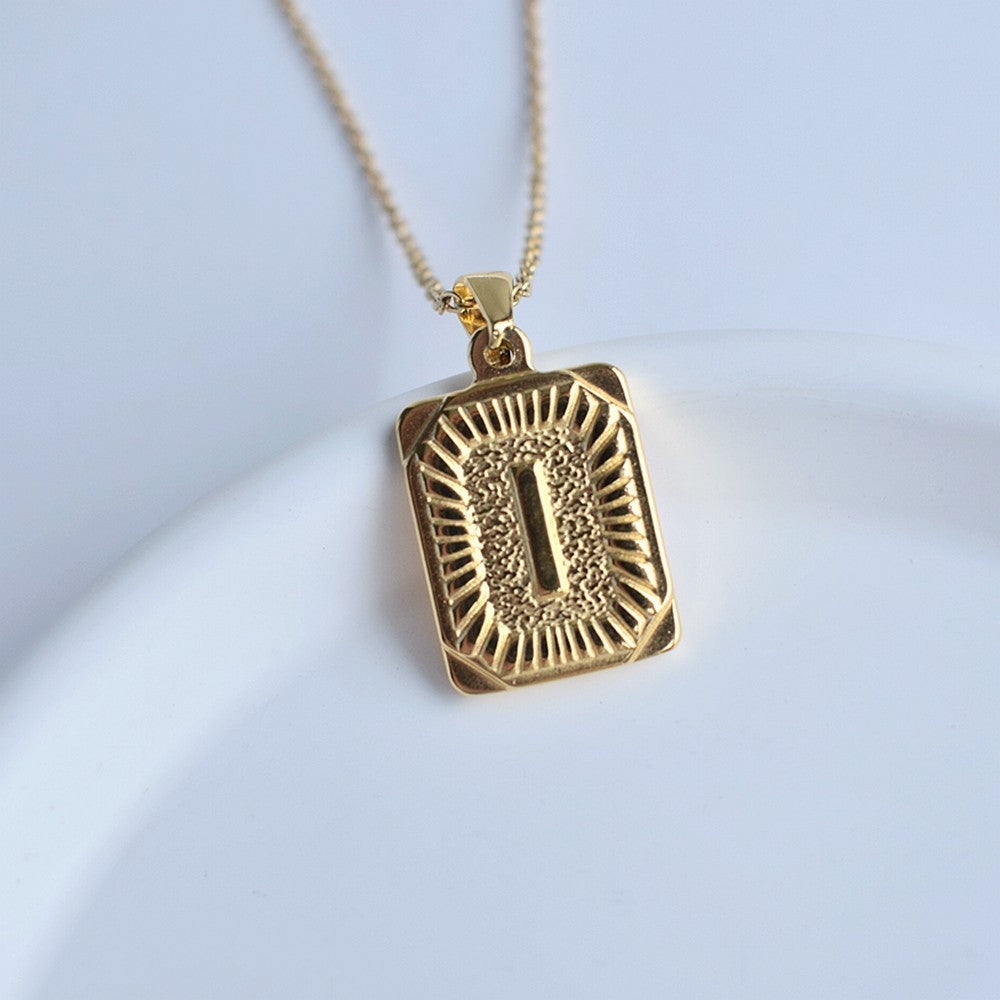 Wholesale Stainless Steel Letter Square Brand Pendant Plated 18K Necklace