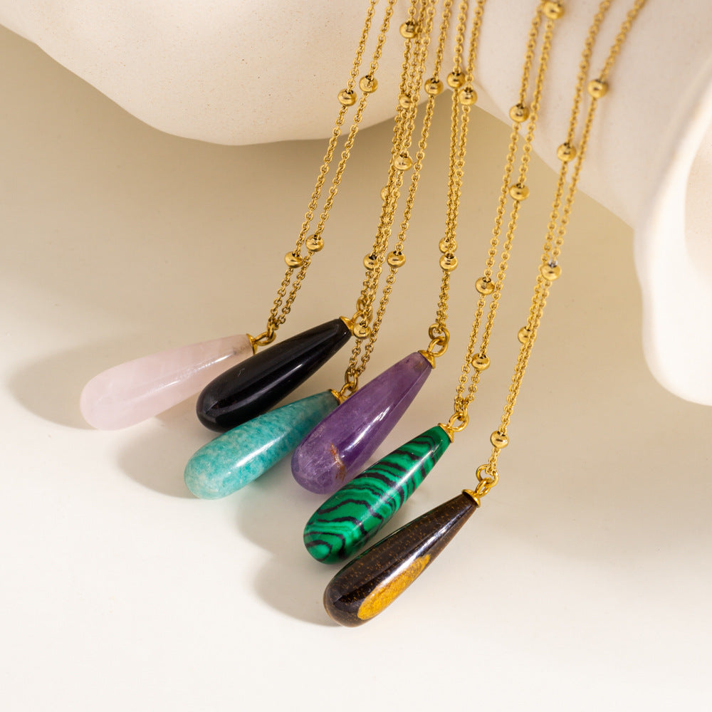 Wholesale Drop-shaped Natural Stone Pendant Stainless Steel Necklace