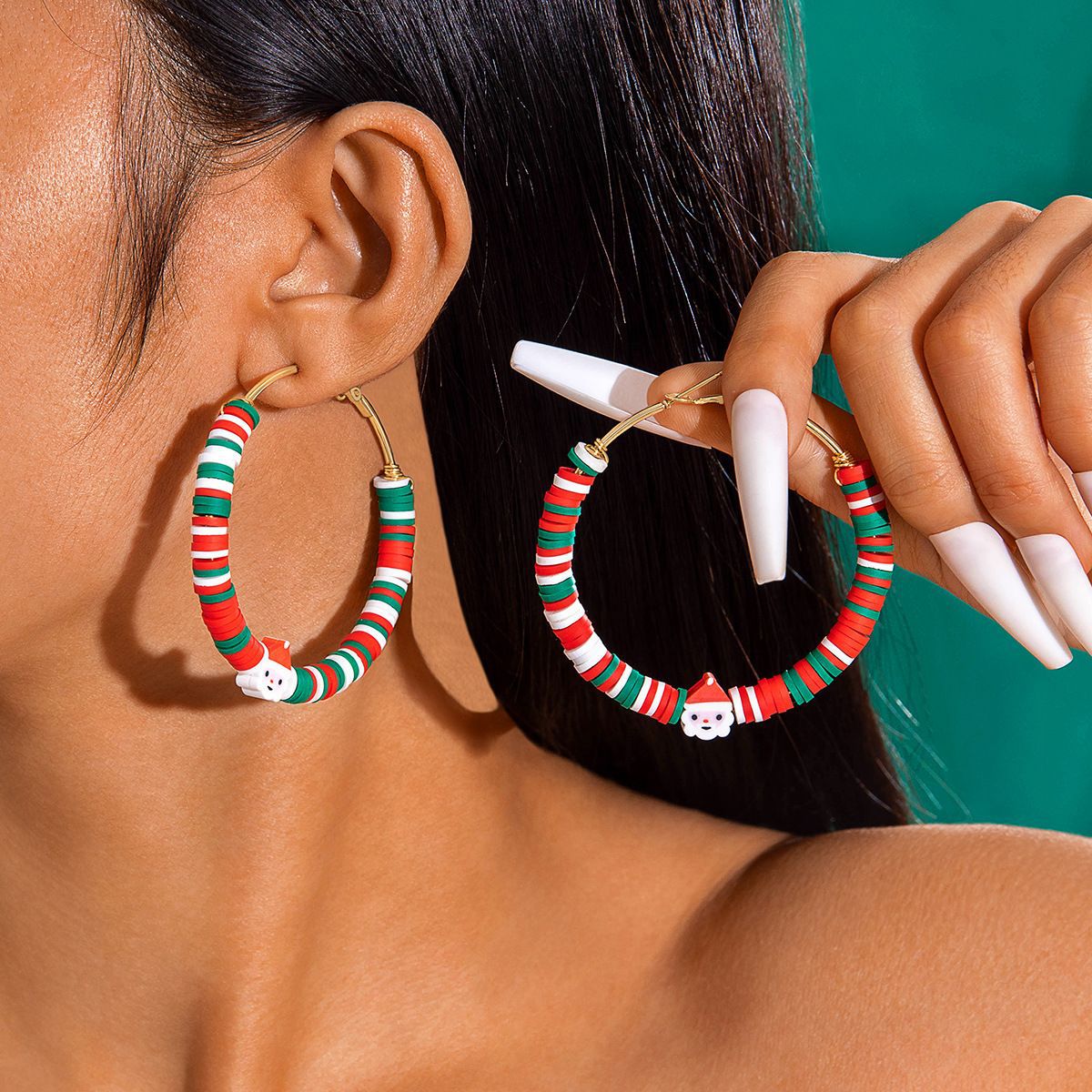 Wholesale Christmas tree bow color wreath earrings