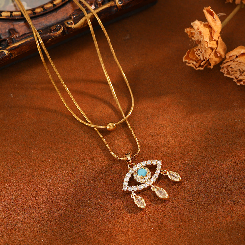 Wholesale Evil Eye Micro-Set Cubic Zirconia Necklace Titanium Steel Chain Fashion Jewelry Accessory Boutique Resale